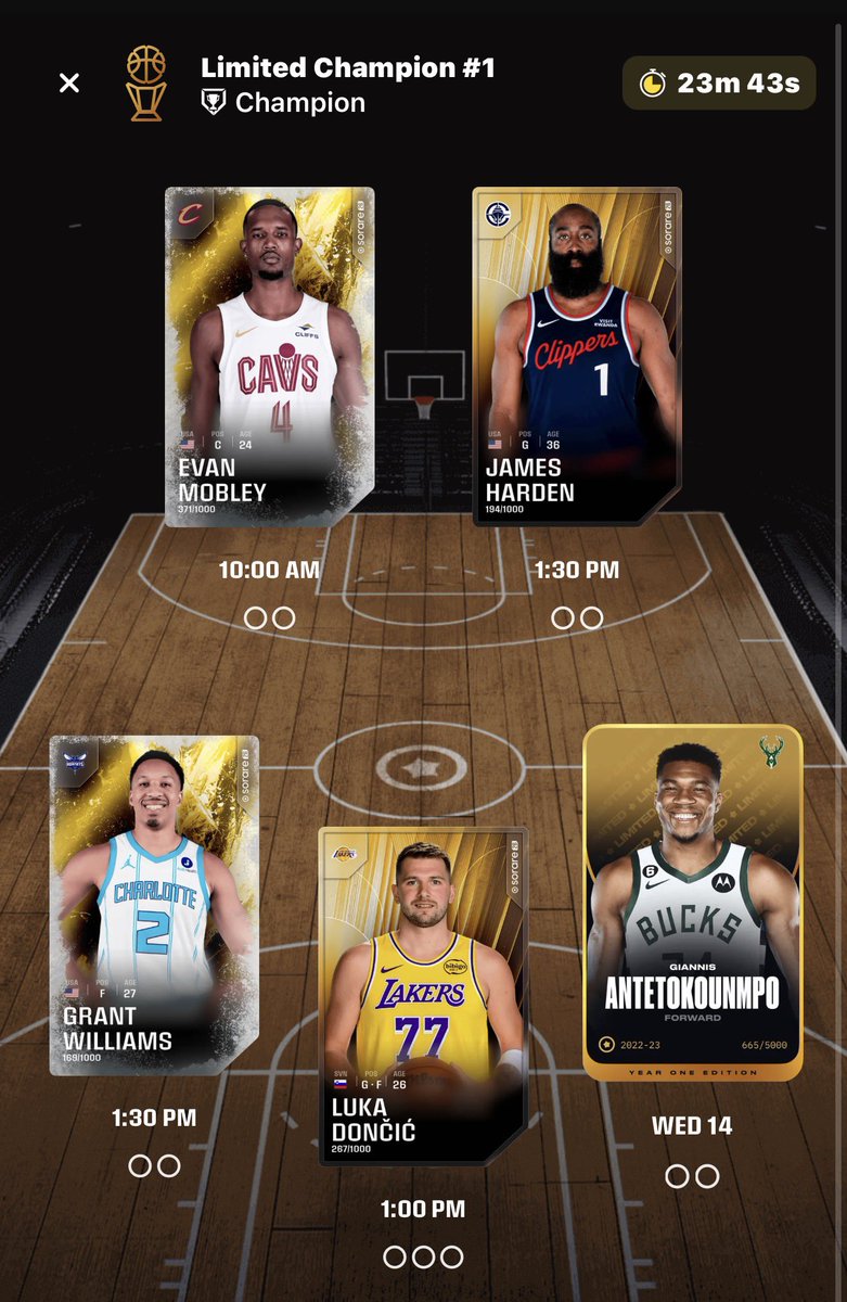 0verthinkWithMe's tweet image. #NBA #Sorare GW25 priority champs lineup 👑

Going for streak 3 so this has to pop for 260 points 🔥

◼️Luka: 3 games this GW. Guessing he sits the B2B but he is the MVP choice this GW 
◼️Grant Williams: picks himself with a cap of 0 
◼️Giannis: might be his last GW as a playable…