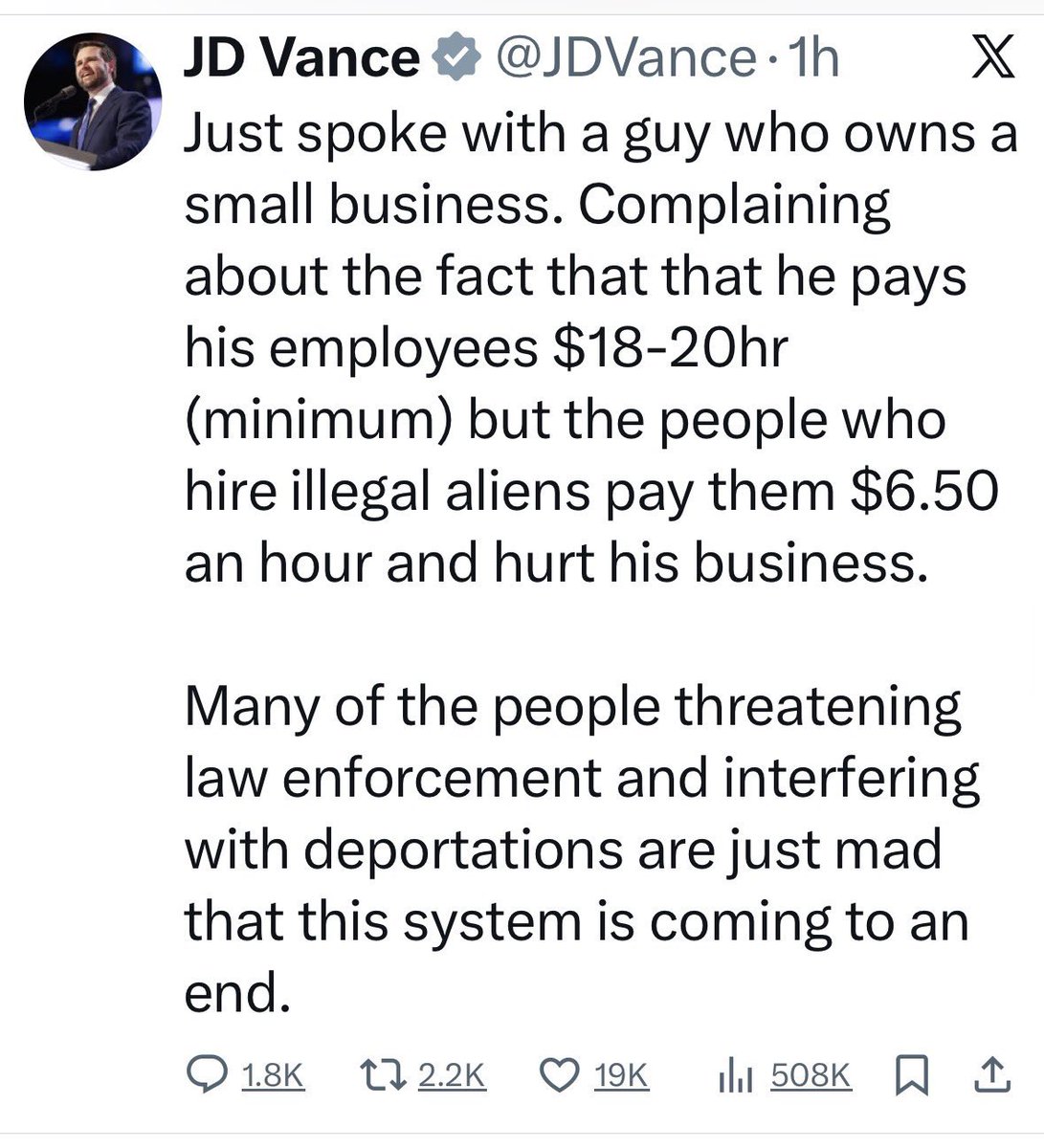 cturnbull1968's tweet image. Mr. Vice President, 

Trump Vineyards received approval to hire 36 foreign workers on H-2A visas this year. 

And they’re paying them $2 less an hour than other workers.

Will you be calling out the President and sending ICE to deport his workers?!