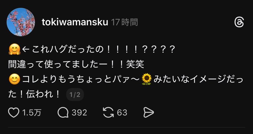 私も🤗←この絵文字ずっとパァ！とかすしざんまい！みたいな意味だと思ってた

これハグの意味だったんだね、衝撃