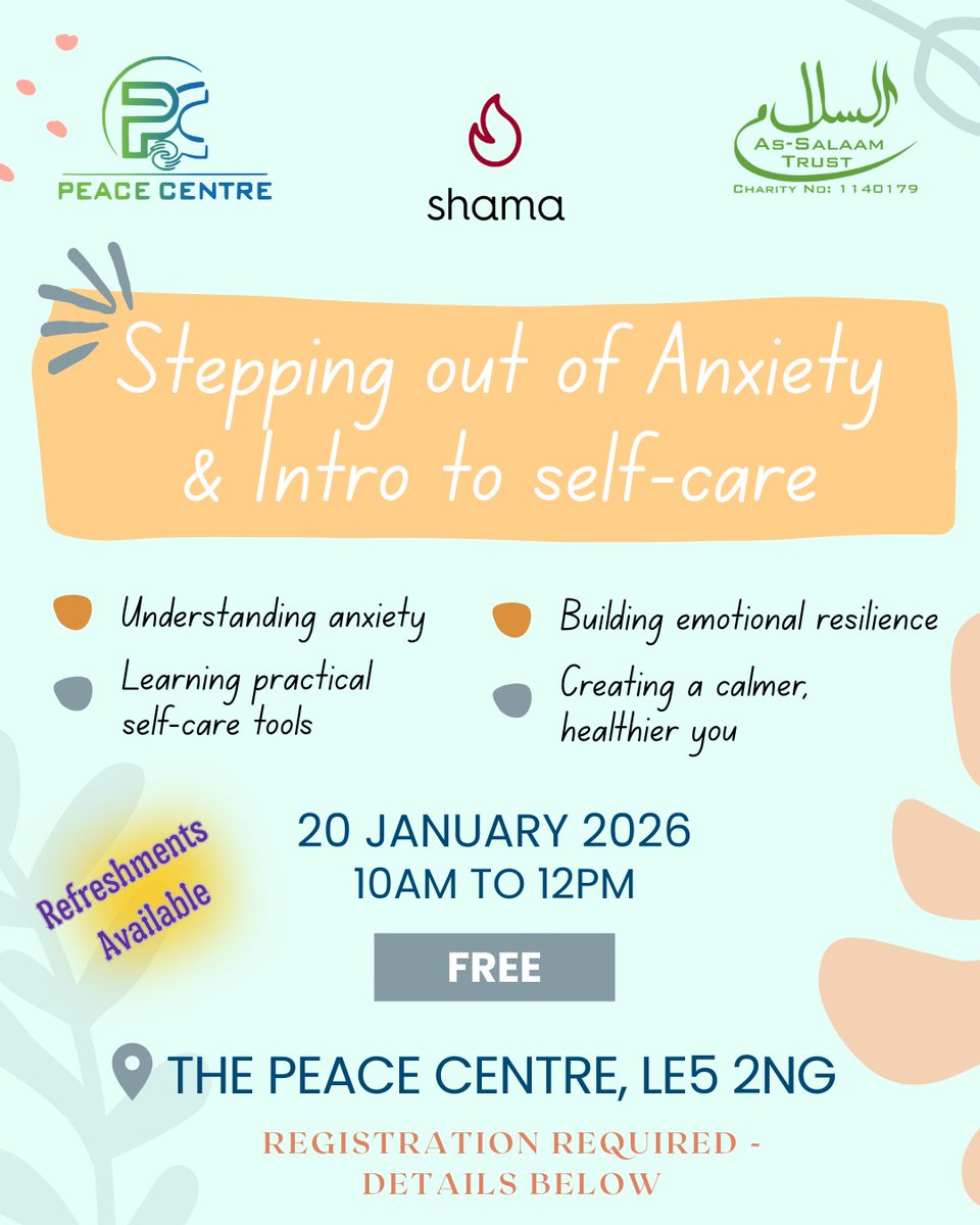Stepping Out of Anxiety &amp; Into Self-Care Workshop 🌿 We’re hosting a special session at The Peace Centre with our counsellors to help you understand anxiety and learn practical self-care tools.

Sign up here: forms.gle/yZcGBRfXPWxxwb…