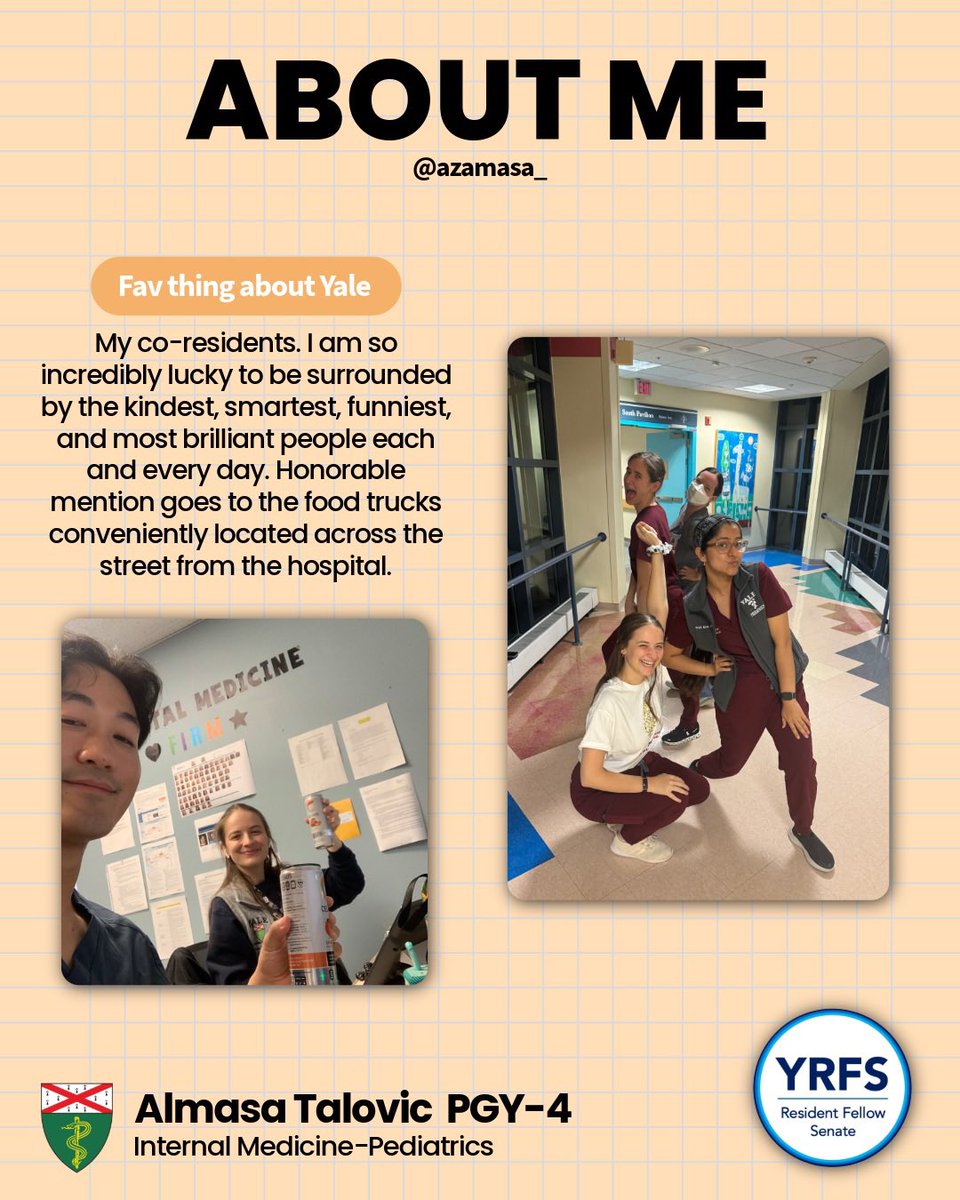 YaleRFS's tweet photo. 👋 Meet Almasa Talovic! @AlmasaTalovic 
Current Co-President (2025–26). Med-Peds resident passionate about advocacy and building community.🧡 https://t.co/MiDwAZZjCH