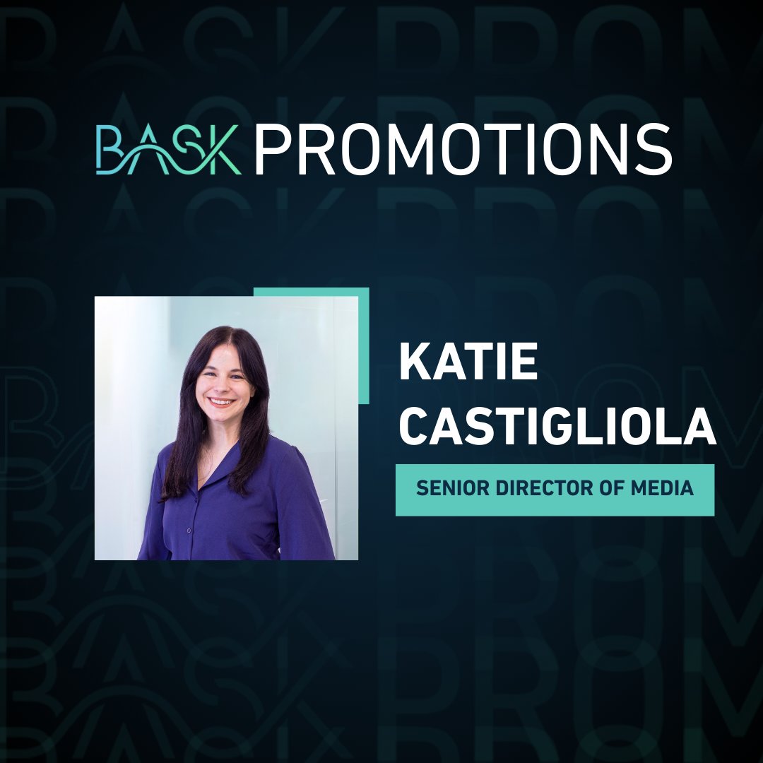baskdigital's tweet image. Congrats to Katie Castigliola on a well-deserved promotion to Senior Director of Media! Katie consistently demonstrates exceptional attention to detail and deep expertise in media planning and operations. Our clients and team rely on her strategic leadership and guidance.