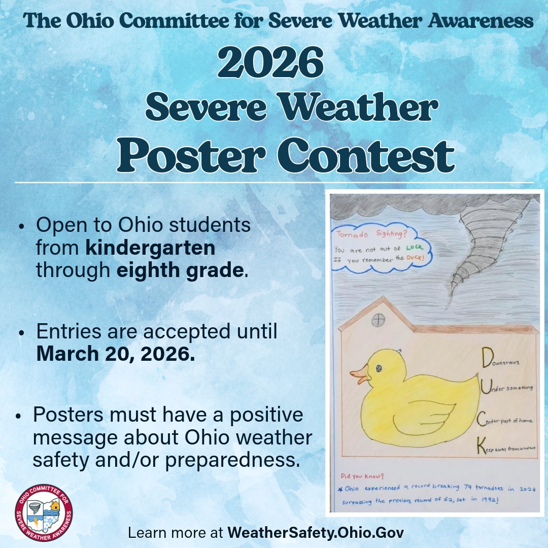 The OCSWA Poster Contest submission deadline has been extended to March 20, 2026! This contest is open to Ohio students Kindergarten-Eighth Grade.
Download the entry form and view the rules at: bit.ly/3OdqaOk