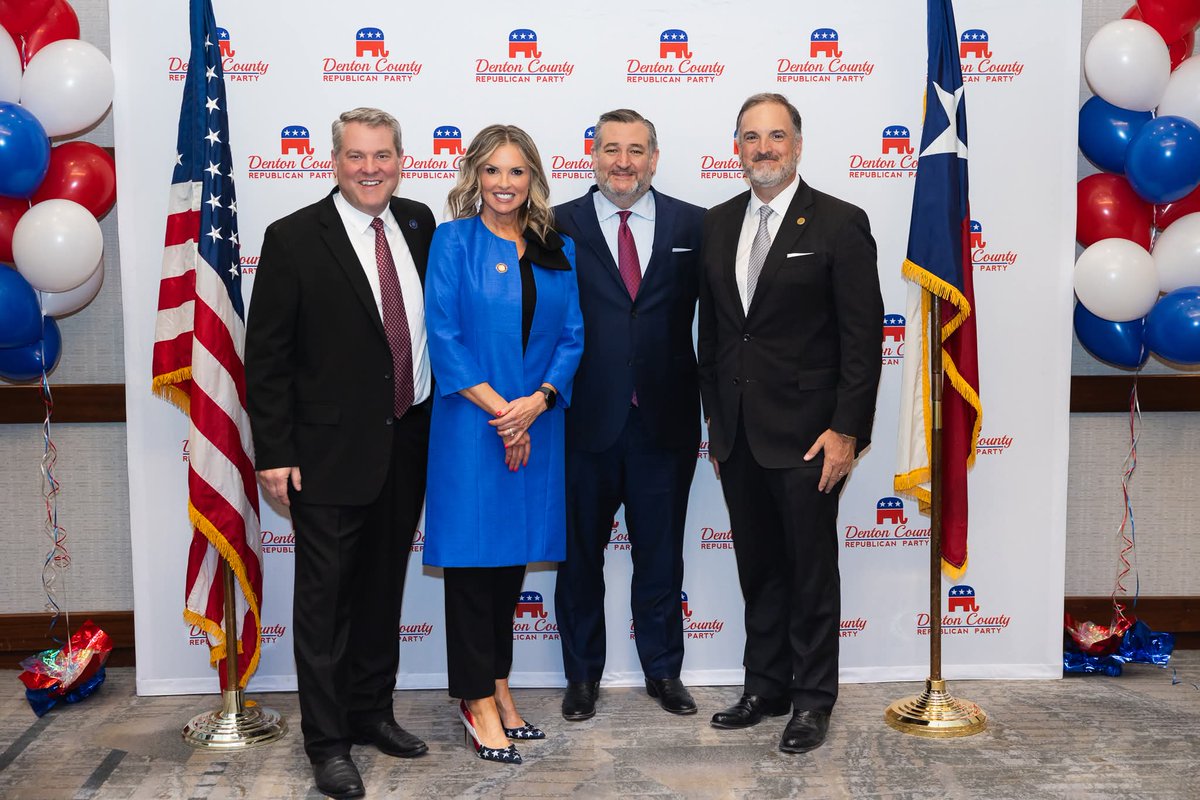 Great night with <a href="/SenTedCruz/">Senator Ted Cruz</a>, <a href="/AndyHopperTX/">Andy Hopper</a>, and <a href="/realmitchlittle/">Rep. Mitch Little</a> in support of the <a href="/DentonCountyGOP/">Denton County GOP</a>!