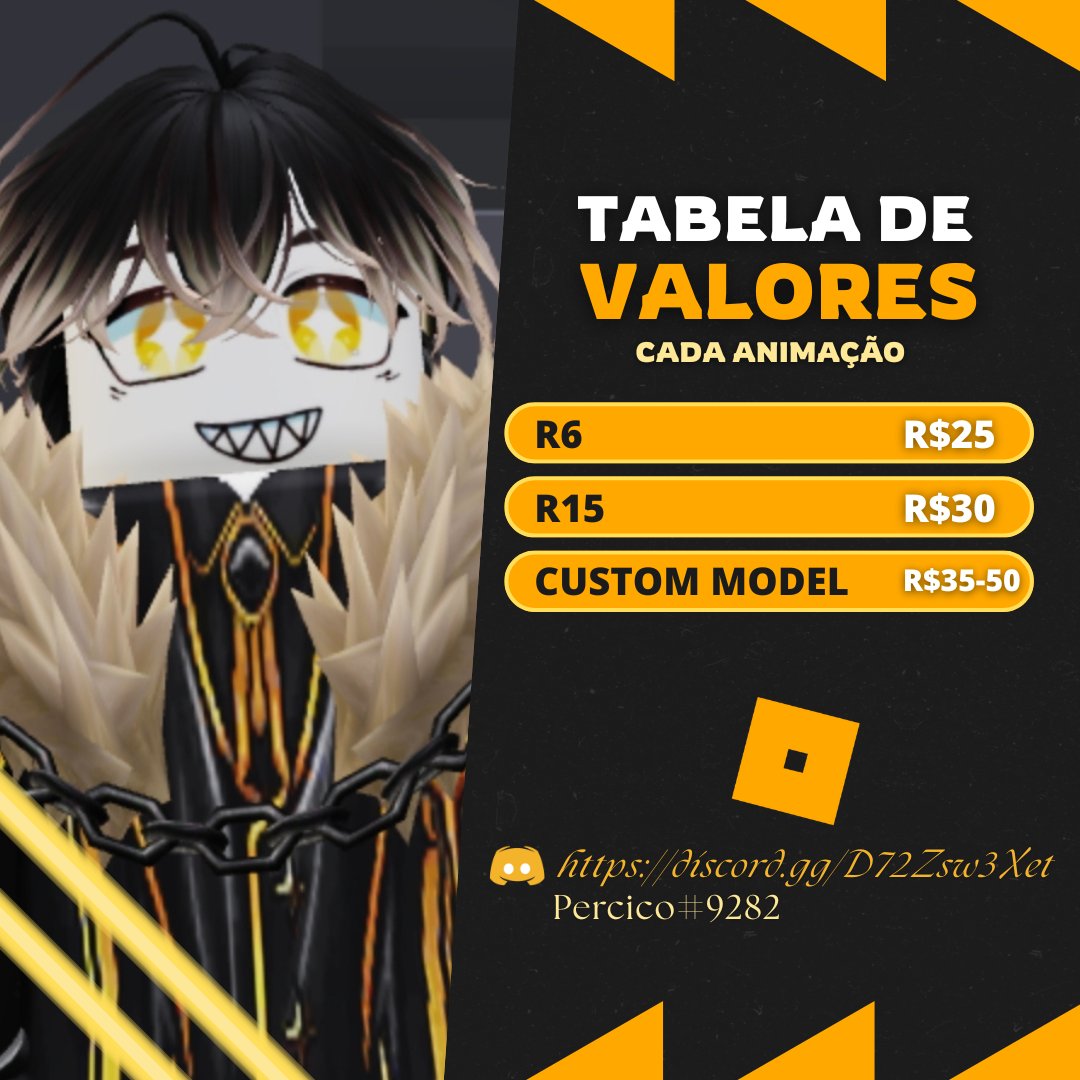 PercicoDev's tweet image. TABELA DE VALORES 

Entrem no meu Portifólio do Discord, lá você pode ver minhas animações e ter criar Tickets para podermos discutir sobre valores