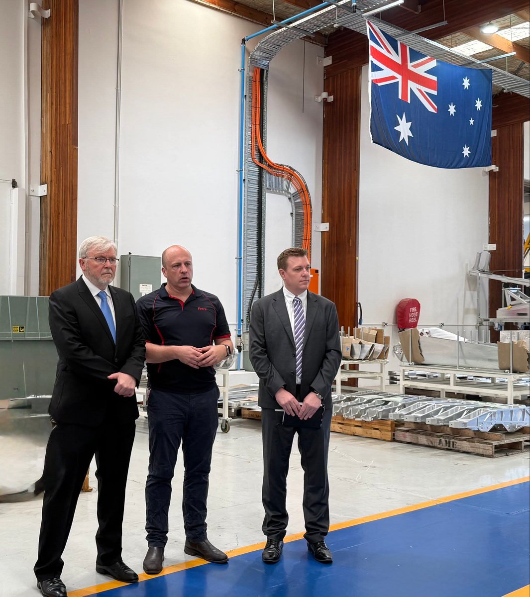 Standing in front of weapons parts explicitly built for  the Israel F35 #genocideJet

Here is Rudd just 6 weeks ago in Brisbane at the F35 manufacturer Ferra linking every one of us with Israel genocide.

The Ambassador is an arms dealer, 
as ex-ambassador becomes a #harmsdealer