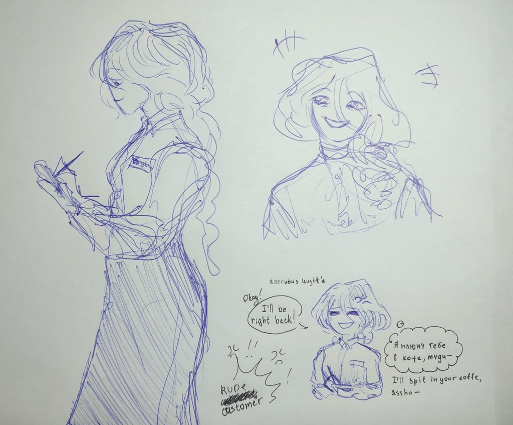 StarBunnyLove's tweet photo. I'm back with a sketch of Kristina!
🐰🩷✨
She really loves her job!

                                  (no)
•
•
•
#YourDearestBoyfriend 
#YourDearestBoyfriendOC
#YDB
#YDBOC
#OC
#Sketch https://t.co/mN2QFvgOwh