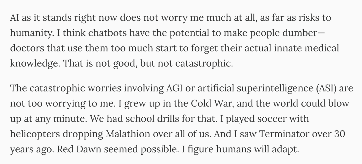 SubstackInc's tweet photo. Should humanity be worried about AI? @michaeljburry doesn't think so: https://t.co/mJgt0I3AGt
