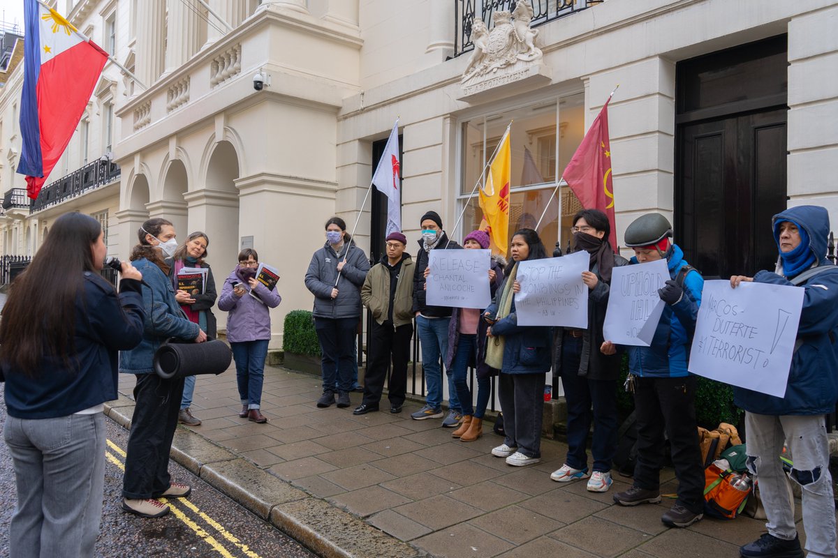 altermidya's tweet photo. ‘JUSTICE FOR VICTIMS OF MINDORO BOMBINGS’

Filipino groups and human rights advocates rallied at the Philippine Embassy in London on January 12, 2026, demanding justice and the Philippine government’s accountability after its armed forces held an aerial bombing and helicopter strafing in Occidental Mindoro.

The incident, which happened in Abra de Ilog on January 1, 2026, killed several civilians and destroyed some houses, farmland, and livestock, according to human rights groups.

“People are bombed in the guise of anti-insurgency and counter-terrorism. But we know that the people of Abra de Ilog are being evicted from their land so that their land can be grabbed in the name of mining,” migrant group Migrante United Kingdom said.

The groups also call for the immediate release of Filipino-American community organizer Chantal Anicoche, who was held captive by the Armed Forces of the Philippines after the bombings.

Photos from Migrante United Kingdom