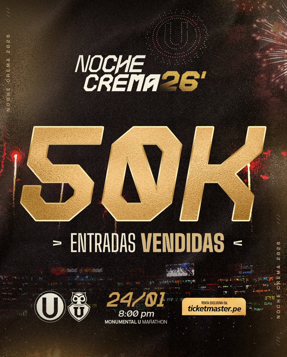Universitario's tweet image. 🥁 𝗘𝗥𝗘𝗦 𝗟𝗢 𝗠𝗔́𝗦 𝗚𝗥𝗔𝗡𝗗𝗘 𝗗𝗘 𝗧𝗢𝗗𝗔 𝗠𝗜 𝗩𝗜𝗗𝗔 🎶

Ya son más de 50 mil los cremas confirmados, entre tribunas y palcos, para la #NocheCrema2026.

🎟 ¡A llenar las tribunas del @Monumental_U_! ▶️ bit.ly/459blFl

#UnaHistoriaDeGrandeza