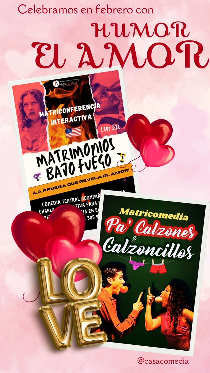 showcomedy's tweet image. 💘 **MES DE LOS ENAMORADOS **  
¿Quieres un evento para parejas lleno de risa y restauración?

🎭 **Matricomedias disponibles:**  
✨ *Pa’ Calzones y Calzoncillos*
🔥 *Matrimonios Bajo Fuego* 

📅 **Agenda tu fecha**  
📞 +57 312 298 5105 (Cali)  
📞 +1 305 972 2859 (Miami)