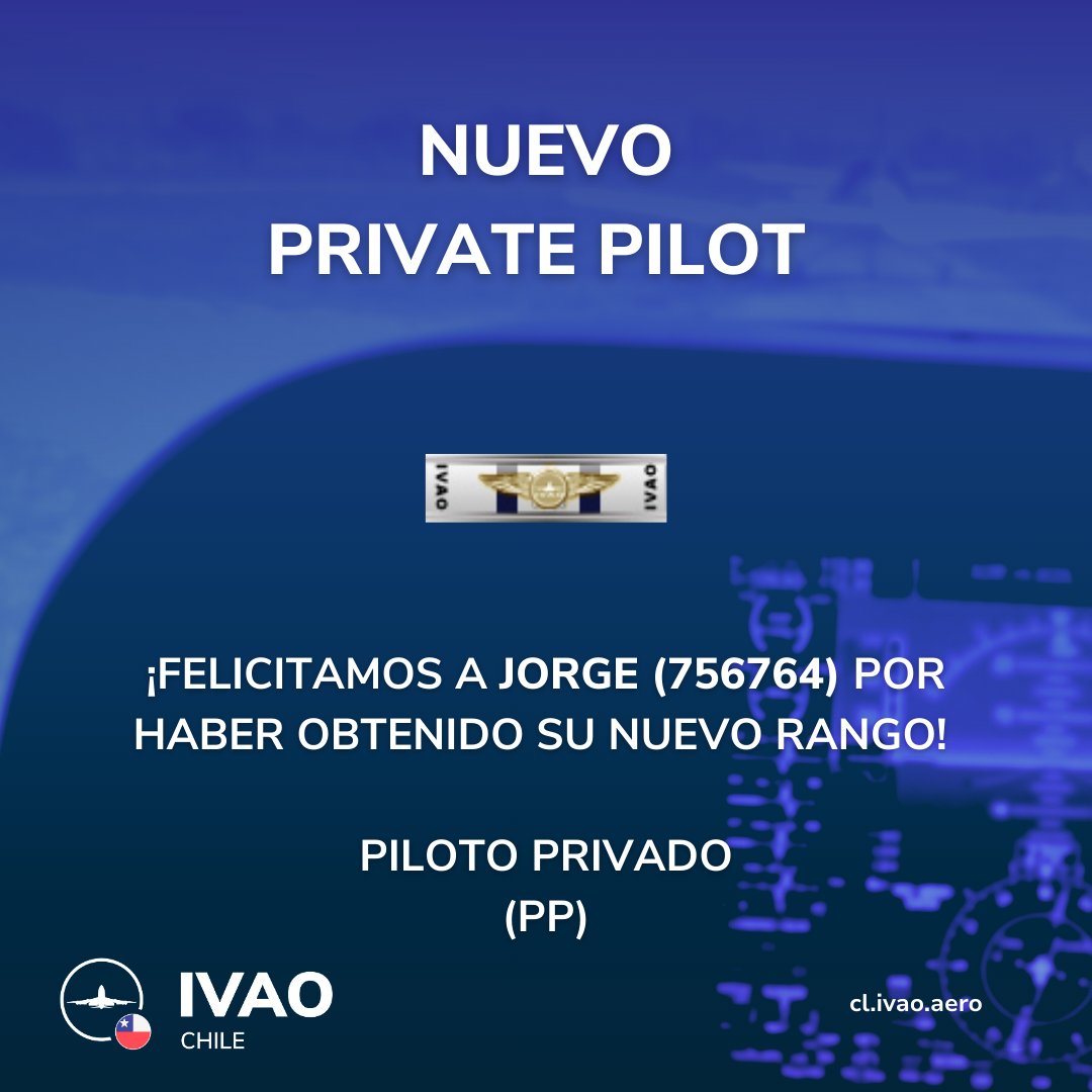IVAOCL's tweet photo. ¡Tenemos nuevo PP y ADC! 👨‍✈️📡

Muchas felicidades a Jorge e Ian que rindieron y aprobaron sus exámenes de Piloto Privado y Controlador de Aeródromo respectivamente.

Recuerda que puedes solicitar Entrenamiento o Examen mediante tu perfil de usuario.

-
-
-

#ivao #ivaocl #chile https://t.co/ihSuhigHvL