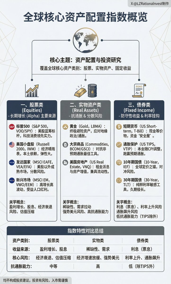 如果你想开始构建自己投资组合，一定要知道这些全球三大类核心资产指数！ 一、 股票类(Equities) 1.1 标普500指数(S&P 500)  代表性指数(Ticker): S&P 500 (