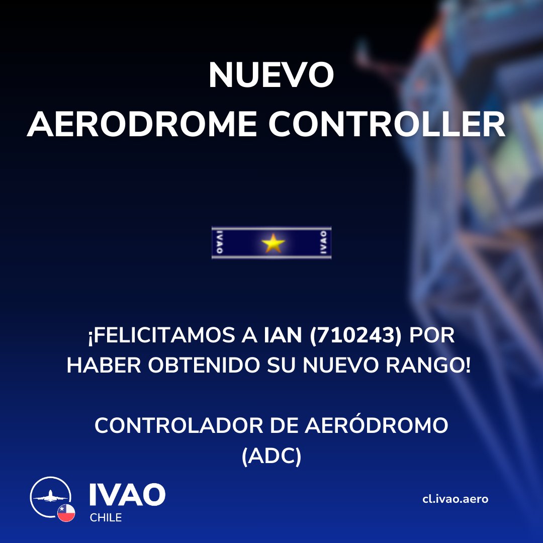 ¡Tenemos nuevo PP y ADC! 👨‍✈️📡

Muchas felicidades a Jorge e Ian que rindieron y aprobaron sus exámenes de Piloto Privado y Controlador de Aeródromo respectivamente.

Recuerda que puedes solicitar Entrenamiento o Examen mediante tu perfil de usuario.

-
-
-

#ivao #ivaocl #chile