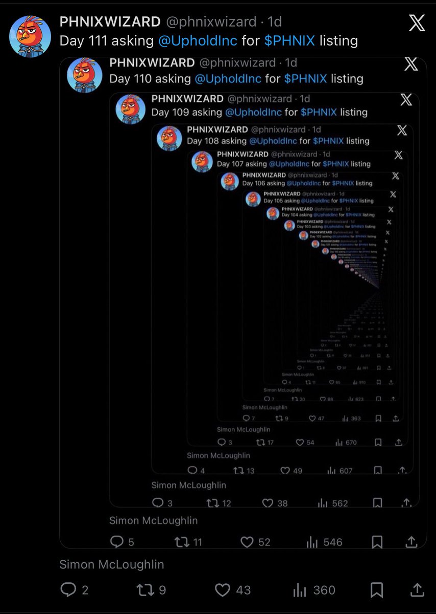Day 112 asking <a href="/UpholdInc/">Uphold</a> for $PHNIX listing