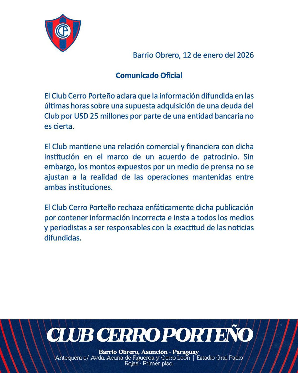 Comunicado oficial del Club Cerro Porteño 
#LaGranJugada