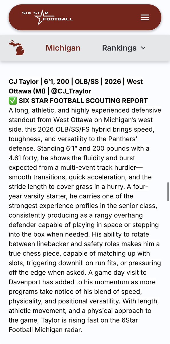 CJ_Traylor's tweet image. Huge thank you to @sixstarfootball for the write up!! 

Coaches any feedback would be appreciated!! @WO_Football1 @wopantherscoach @CoachCarsonWR