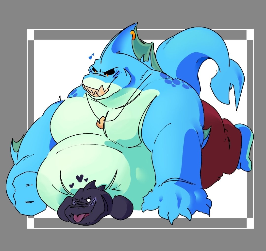 Typh's got Flint completely pinned beneath that giant cyan belly; that poor gator's gonna be smushed underneath him for who knows how long 💔