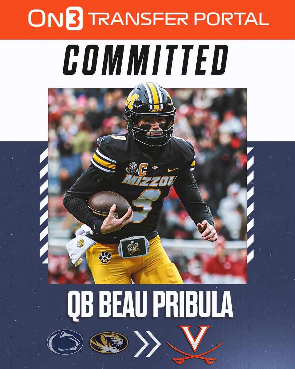 On3sports's tweet image. BREAKING: Missouri transfer QB Beau Pribula has committed to Virginia, @PeteNakos reports⚔️

on3.com/news/missouri-…