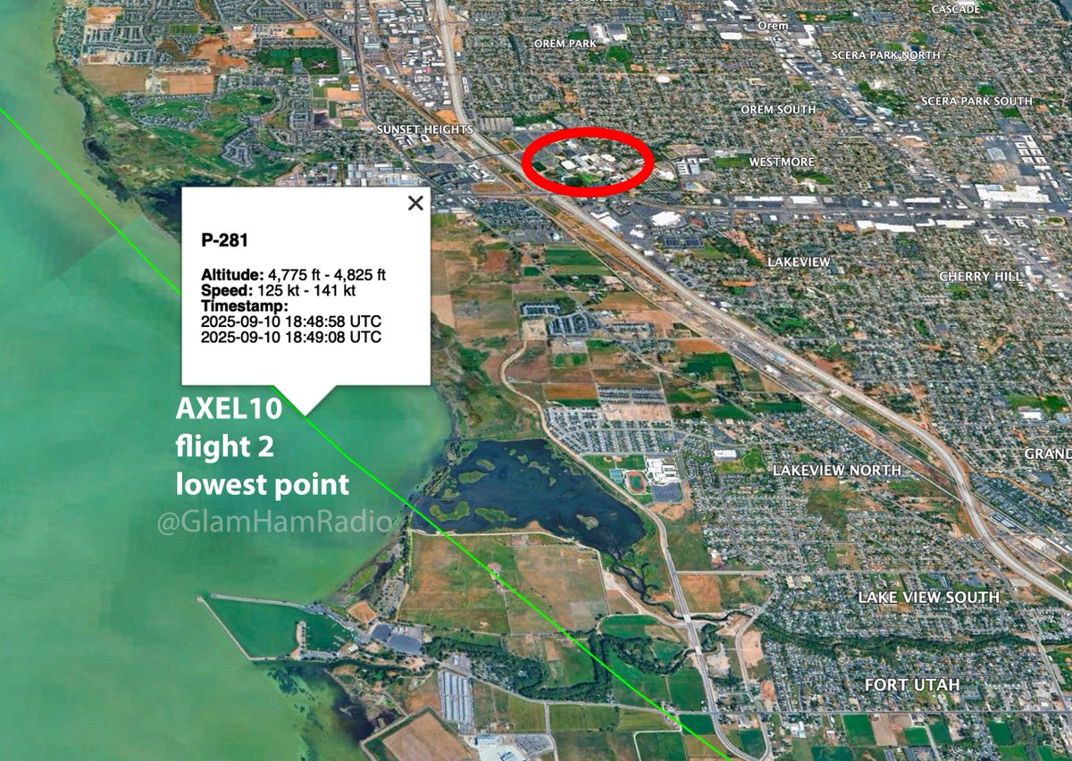 GlamHamRadio's tweet photo. The highlighted points show where AXEL10 flew its lowest points on Sept 10 2025. When you account for the elevation of the ground below, the plane was flying just over 200 feet above the surface.

There IS a logical explanation for this. These flights match known training patterns for aircraft preparing for future intelligence and surveillance missions under the HADES program. During training, pilots may briefly fly lower than normal to test equipment, practice procedures, or fine-tune sensors. When I say procedures this might be capturing images, monitoring movement patterns, or making sure onboard systems can clearly see and record what’s happening below.

Advanced capabilities in the pipeline do include drones, but these flights on Sept 10 appear to be training runs, not real-world operations.

And I 100% agree the timing is staggeringly eerie.