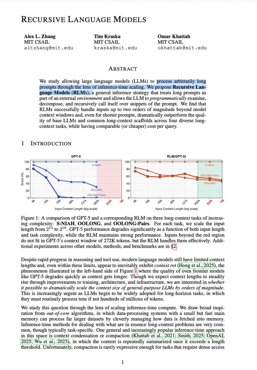 that__aum's tweet image. 🚨BREAKING: MIT researchers just published a paper showing how LLMs can avoid context rotting.

A thread 🧵👇