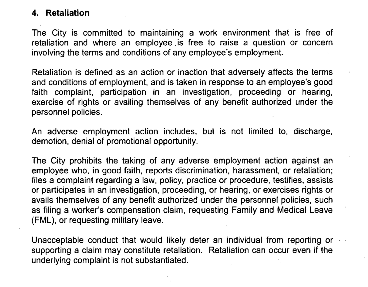 Retaliation for reporting misconduct against the person who reports misconduct is prohibited.