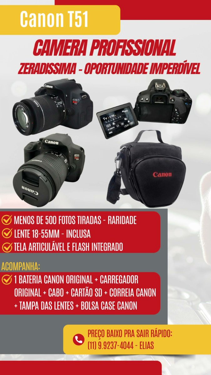 EliasRodrys's tweet photo. @2530Eduarda Estou vendendo minha T5i, zeradissima. Menos de 500 cliques. Compramos zera. Minha esposa gravou 2 videos e não usou mais.
Vendendo pq está parada. 
Preço bom pra sair rapido.
Tem interesse? https://t.co/lJg3U3xCJp