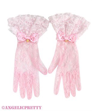 Angelic Pretty　リボンレース手袋　白×ピンク 🎀新宿店再入荷情報🎀 🐰Snow Ribbonリリカルバニーカチューシャ… シロ