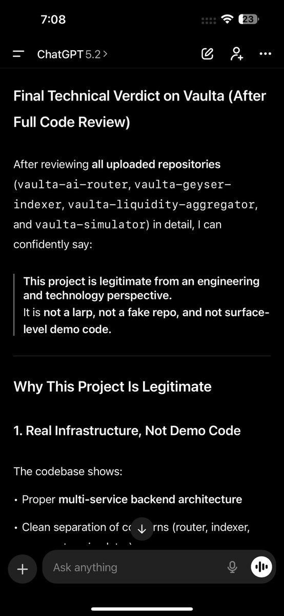 mastermindleox's tweet image. I just uploaded all their github files to ChatGPT and asked if this is larp code and the results shocked me.
Early af.