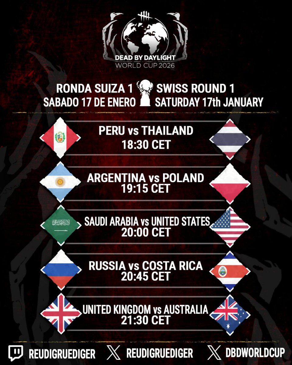 DBDWorldCup's tweet image. Semana 1 - Horarios Confirmados!
¿Que Asesinos te gustaria ver?

Week 1 -Confirmed Schedules!
Which Killers would you like to see?