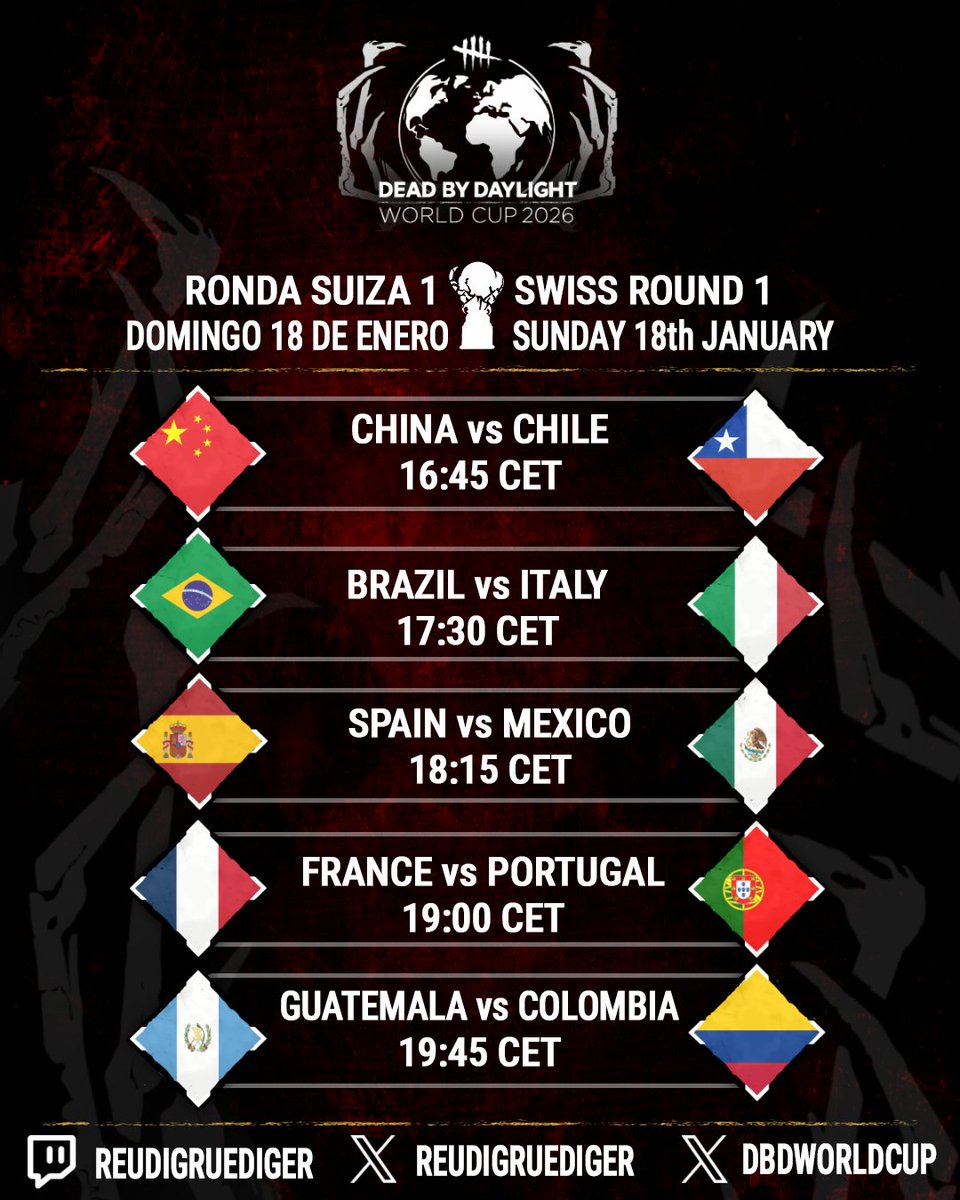 DBDWorldCup's tweet image. Semana 1 - Horarios Confirmados!
¿Que Asesinos te gustaria ver?

Week 1 -Confirmed Schedules!
Which Killers would you like to see?
