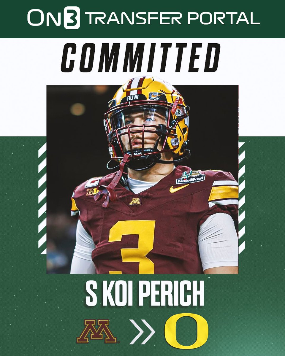 On3sports's tweet image. BREAKING: Minnesota star transfer safety Koi Perich has committed to Oregon, @Hayesfawcett3 reports🦆

on3.com/college/oregon…
