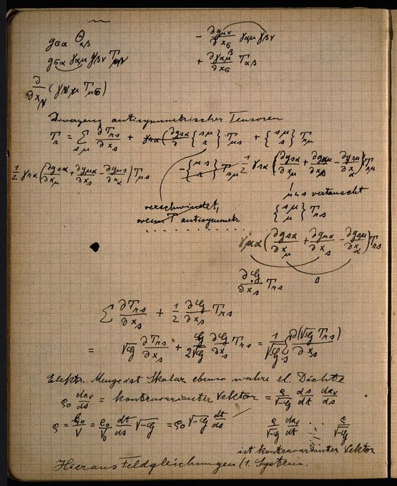 Some pages of Einstein's relativity notebooks written around 1912-13. Courtesy of Albert Einstein Archives.