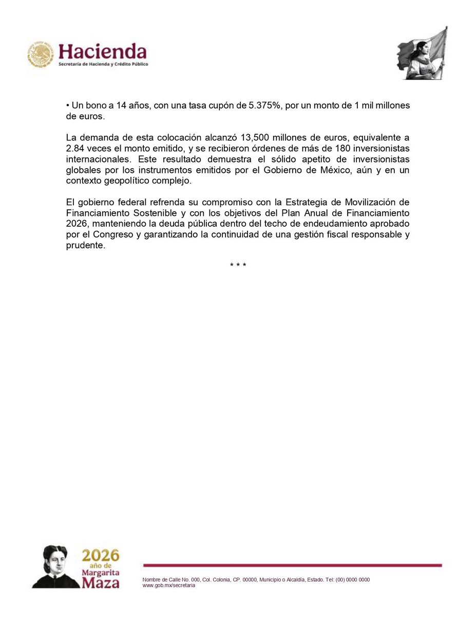 Juan_OrtizMX's tweet image. 🗳️📌  MÉXICO SE ENDEUDA POR 4 MIL 750 MILLONES DE EUROS

La Secretaría de Hacienda y Crédito Público colocó nueva deuda en el mercado europeo.

Emitió 4 mil 750 millones de euros en bonos soberanos (90 mil millones en pesos aprox).

Es deuda externa.

Y es en moneda extranjera.…