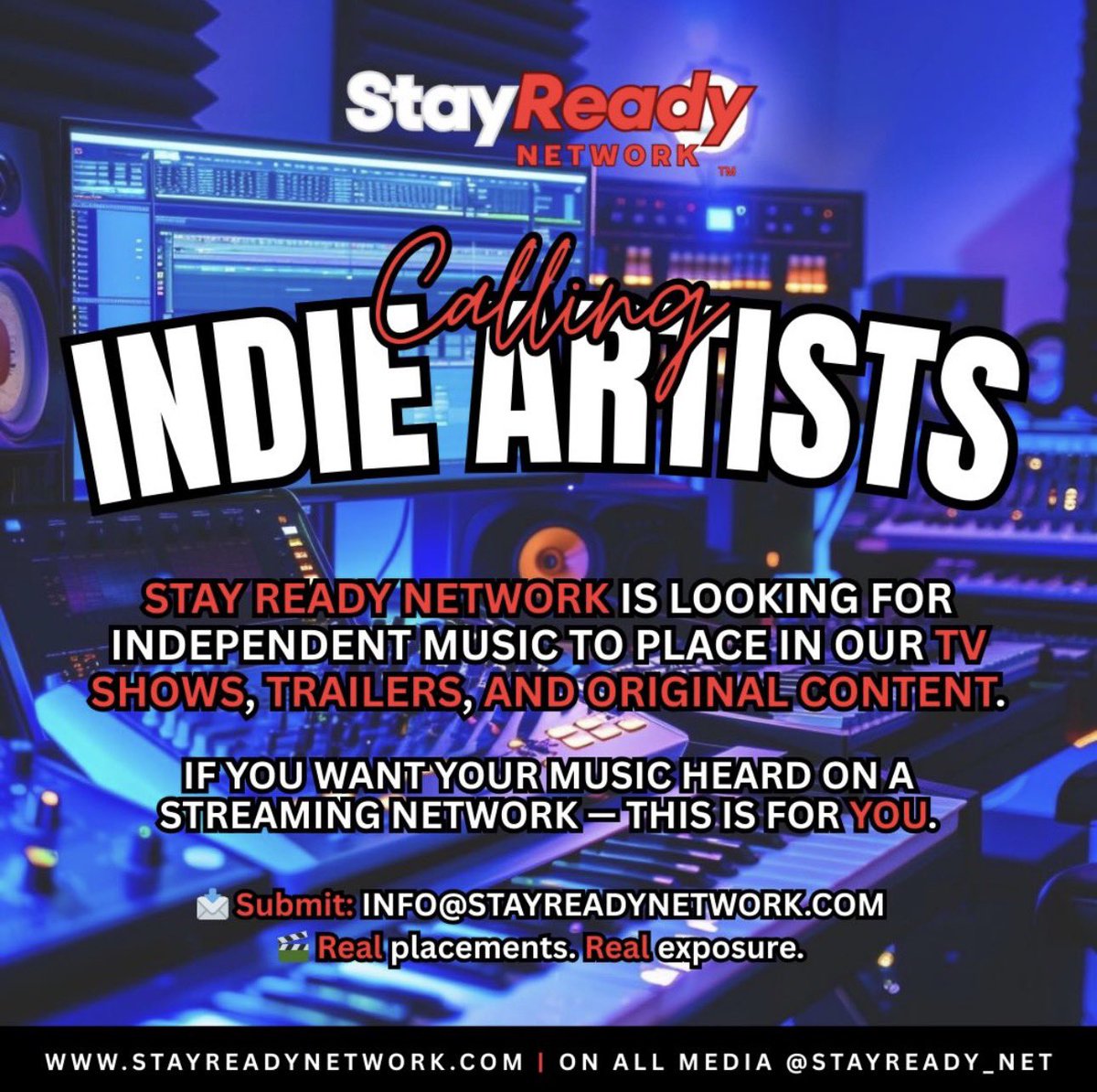 StayReady_Net's tweet image. 🎵 Calling all indie artists 🎵
Get your music placed in Stay Ready Network TV shows, trailers &amp;amp; originals.

📩 Submit: INFO@STAYREADYNTEWORK.COM
🎬 Real placements. Real exposure.

#StayReadyNetwork #IndieArtists #MusicPlacement #SyncDeals