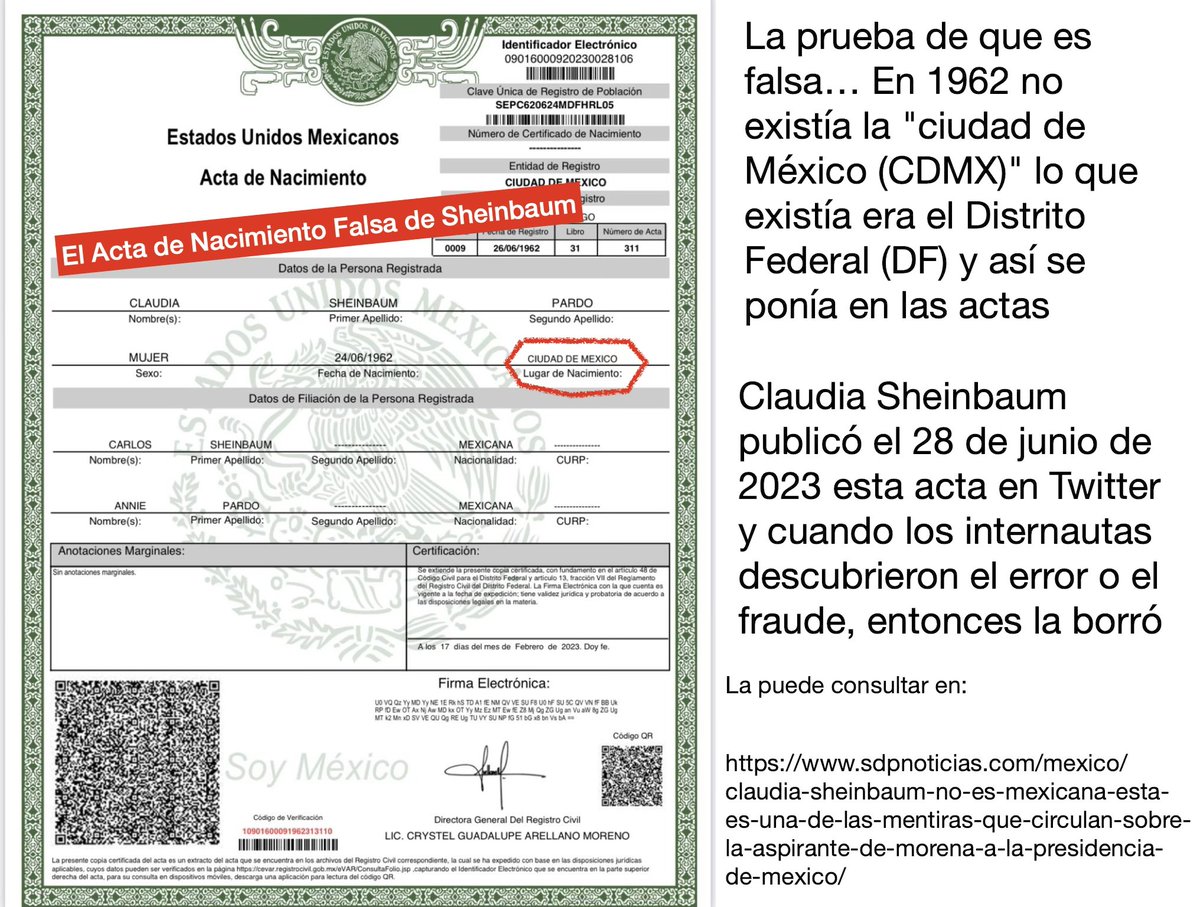 carpetapurpura's tweet image. La sexta razón* por la cual Sheinbaum jamás será presidenta de México, porque ni lo es ahora, ni lo ha sido en el año pasado, ni lo será en el futuro, es porque no es mexicana, según advierten algunas investigaciones, de que ella no nació en México, sino en Lituania o Bulgaria,…