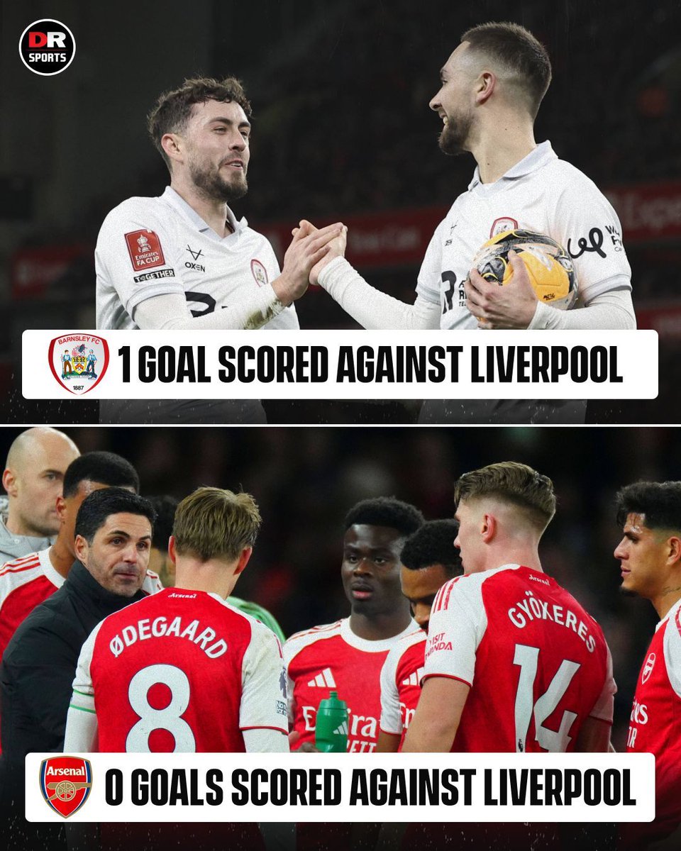 Despite the loss, Barnsley scored more goals against Liverpool than Arsenal this season! 😅

#FACup #Arsenal #Liverpool