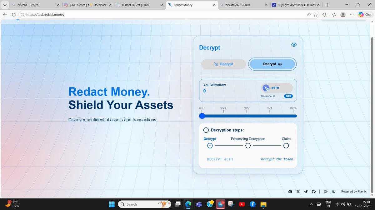 _DeFi_Decoded's tweet image. Tomorrow I tested the @fhenix testnet 
It's experience is smooth like butter in knife 🗡️ it's amazing experience.
No bug found till now.
@RedactMoney