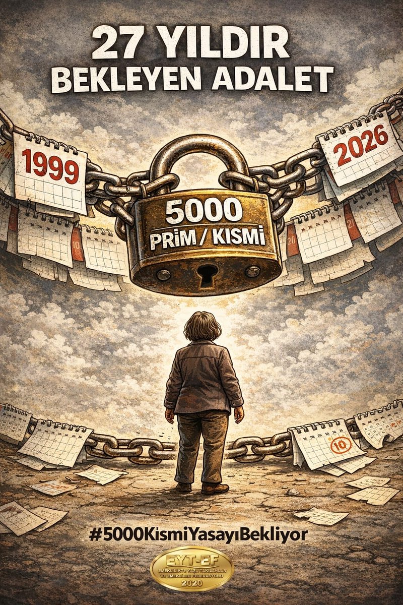#5000KısmiYasayıBekliyor

EYT meselesi;
5000 Prim ve Kısmi Emeklilik
Haklarımız teslim edilmediği sürece bitmeyecektir.

#EYT HAK'TIR !

27 yıllık mağduriyeti çözün !
El konulan Anayasal haklarımızı teslim edin !

#TümEmeklilerSandığıBekliyor
<a href="/RTErdogan/">Recep Tayyip Erdoğan</a>
<a href="/isikhanvedat/">Prof. Dr. Vedat Işıkhan</a>