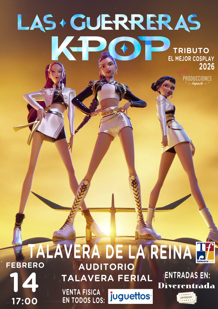 "Las Guerreras K‑Pop" Tributo inspirado en tus grupos favoritos.
📅 14 de febrero 2026
🕕 Dos pases uno a las 12:30 y otro a las 17:00 h
📍 Auditorio - Recinto Talavera Ferial
.
🎟️ Entradas ya a la venta diverentrada.com/evento/50079-l…
.
.
.
#Talavera #EspectáculoMusical