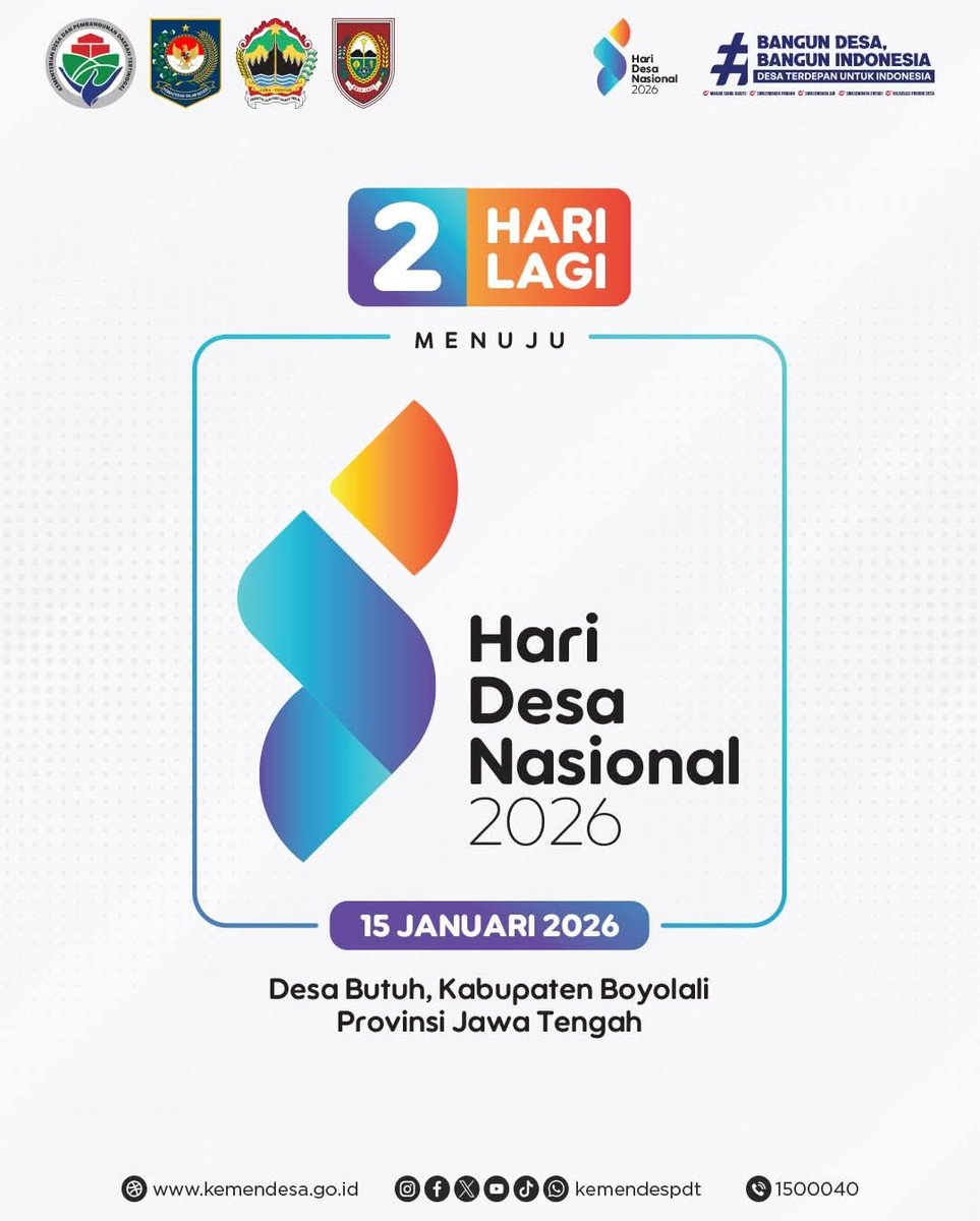 SEMARAKKAN HARI DESA

Desa Wujudkan Desa Menjadi Garda Terdepan Indonesia. 

<a href="/PrabowoSubianto/">PRABOWO 2014</a> 
@GibranRakabuming
<a href="/YandriSusanto/">Yandri Susanto</a>
<a href="/ArizaPatria/">Ariza Patria</a>
@KementerianDesaPDT
@BPSDMKemendesaPDT
@DesaPesonaNusantara

#HariDesaNasional2026
#PendampingDesaHebat
#TPPKemendesaPDT
#TPPProvinsiKepri