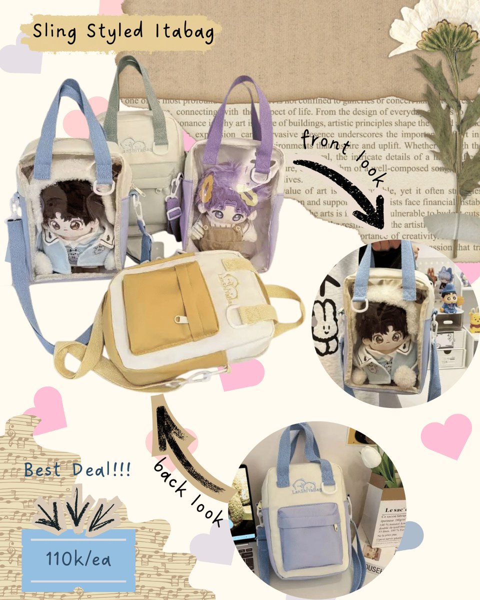 Please help RT &amp; like

✨Sling Styled Itabag
✅harga bersih INA
⛔harga blm trmsk ongkir lokal ke pembeli

Size: 23cm*17cm*7cm
Bahan: Nylon
Varian: Purple, Blue, Yellow, Green
_Additional Note_
Muat doll 20cm
*Tidak include doll*

DM to order
#warunglads #zonauang #warungotome