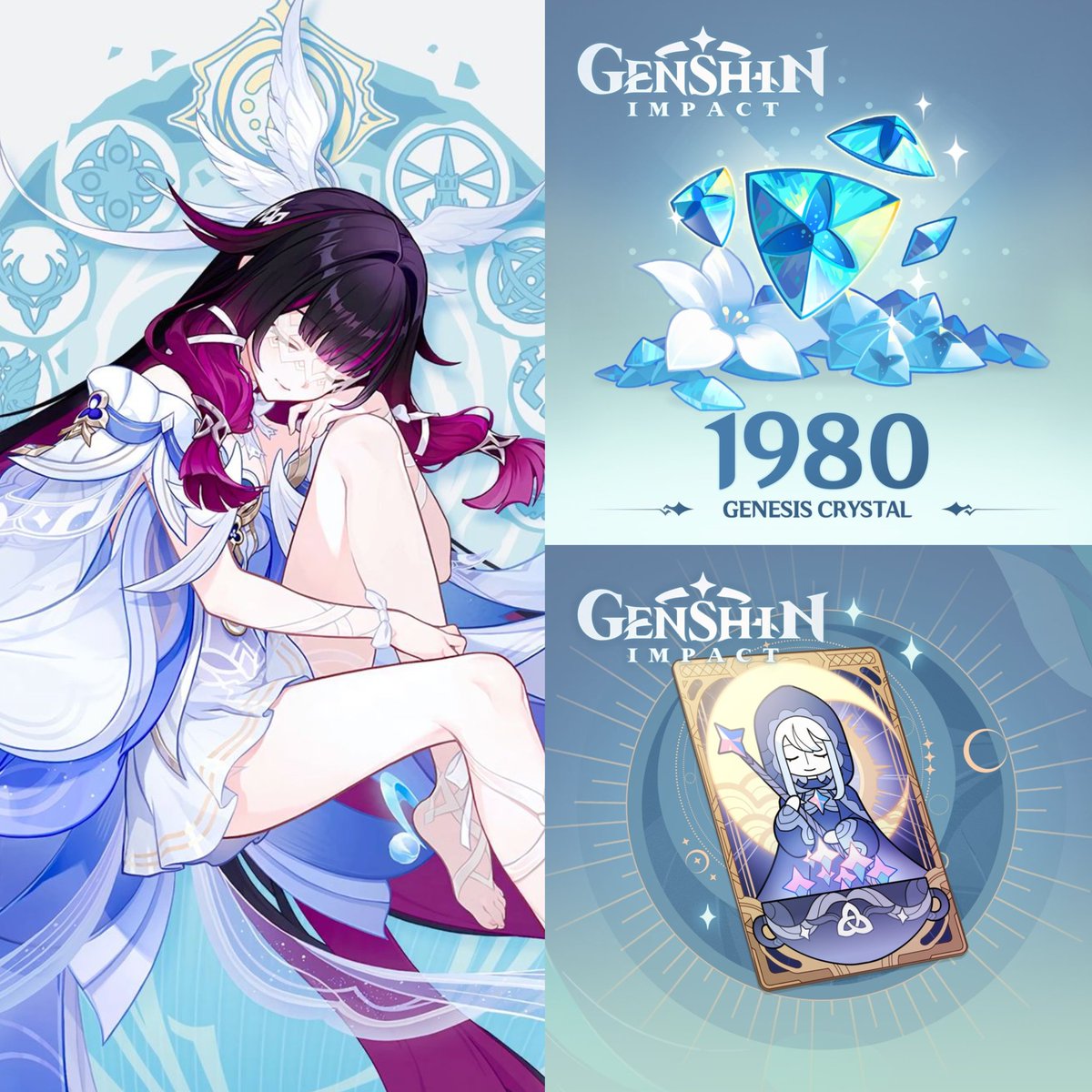 GenshinUniverse's tweet image. 1980 GC &amp;amp; WELKIN MOON GIVEAWAY - 10 winners (5 each)

• Follow me, @SXtreme180
&amp;amp; @KitsuneSqueak
• Like &amp;amp; RT this post
• (Optional) Comment what you like the most about Columbina 

Ends in 1 week, good luck! ♡  

#GenshinImpact #Columbina