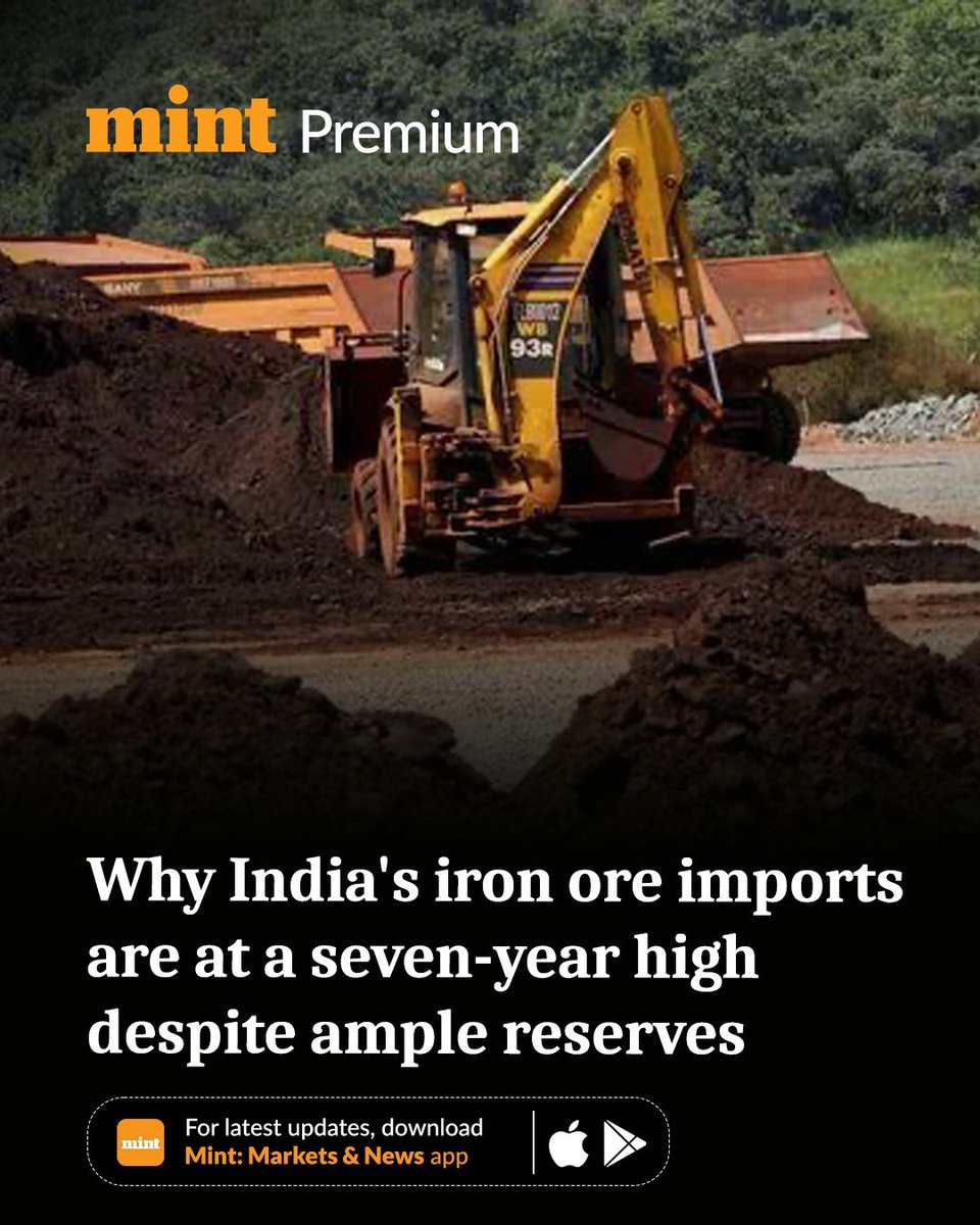 #MintPremium | It sounds counter-intuitive. India has iron ore in abundance, yet imports hit a seven-year high in 2025. What’s going on? 

Is this a temporary pricing play or a warning on raw-material security? Read more👇
livemint.com/industry/india…

Download the Mint app for real