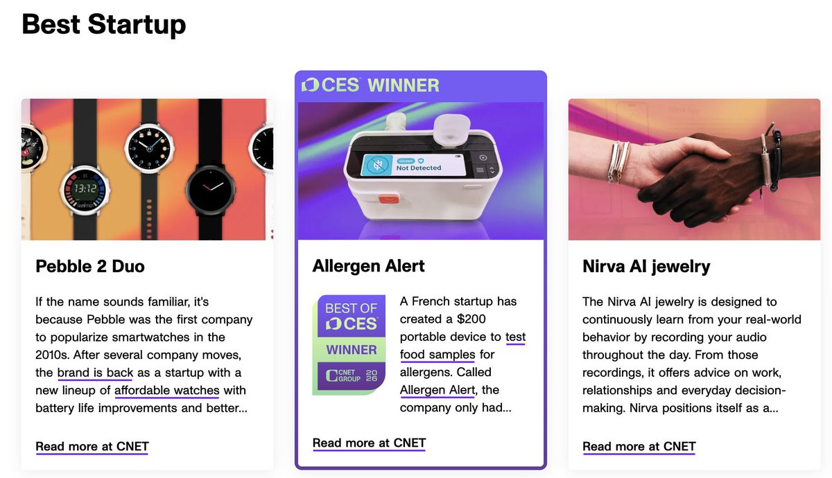 realweilyu's tweet image. Nirva is the BEST of CES Startup. 
We only found out later that #CNET’s Best of CES is the biggest award at #CES. Judges walked the floor, visited booths in person, and picked what they love. Out of 1,000+ startups, we made Best Startup finalist → top 3 of 1,000.
These are the