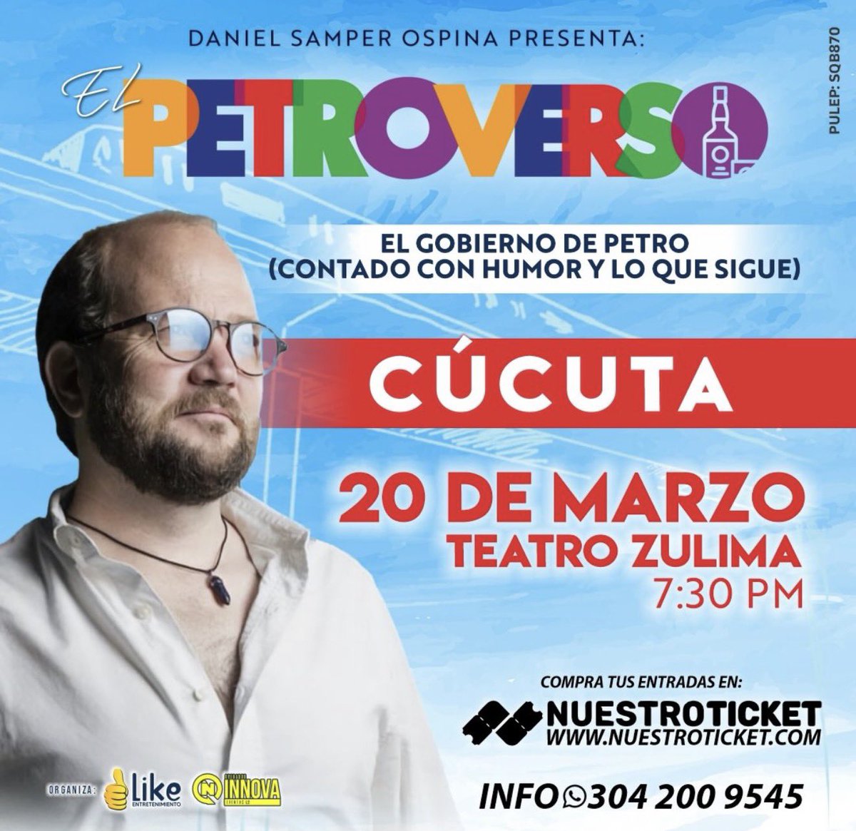 😂🔥 La política nunca fue tan divertida
Daniel Samper Ospina llega a Cúcuta con El Petroverso

📅 20 de marzo
📍 Teatro Zulima – 7:30 PM
🎟️ Entradas en NuestroTicket.com
<a href="/DanielSamperO/">Daniel Samper Ospina</a>