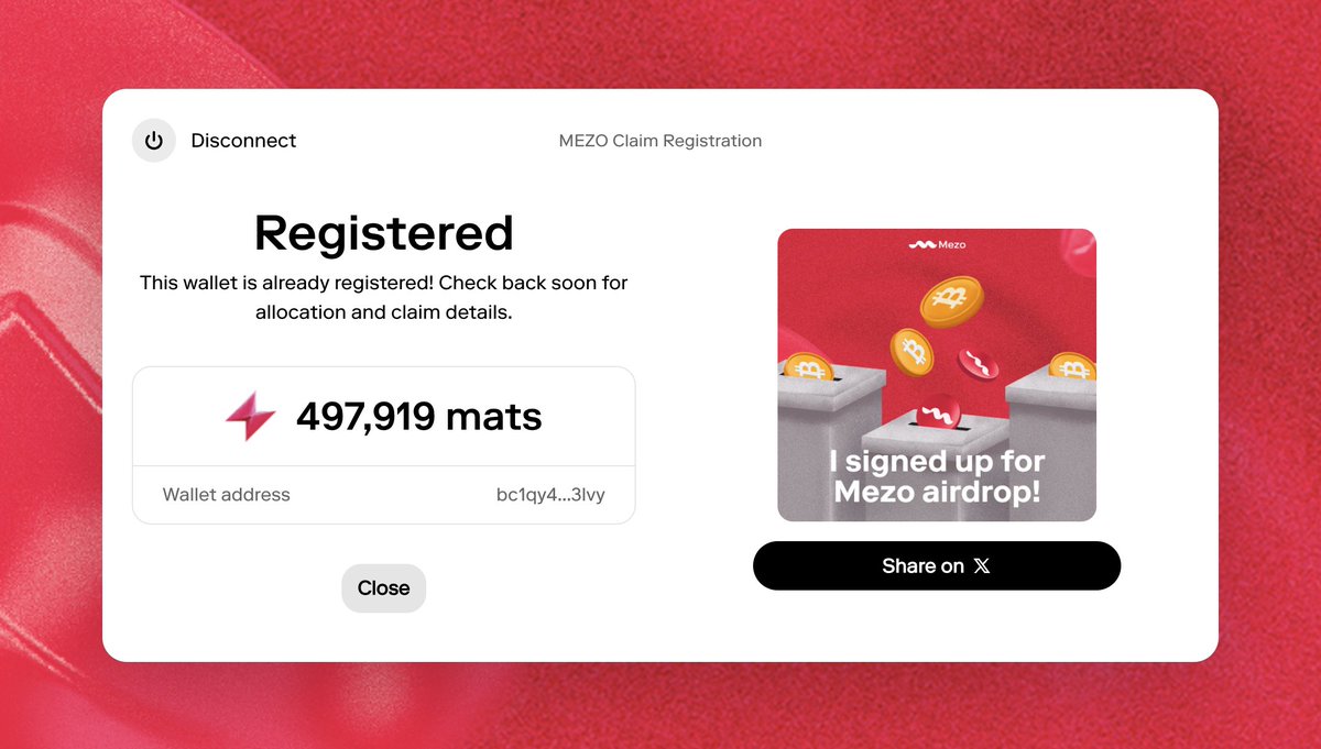 Mezo 에어드랍 클레임을 위한 등록 마감이 얼마 안남았습니다. @MezoNetwork 는 @satlayer @GOATRollup 과  같은 EVM 호환 비트코인 레이어2로, 비트코인 담보 스테이블코인 MUSD와 거버넌스 토큰 $MEZO 라는 2개의 주요 토큰을  운영합니다. 아직 mats