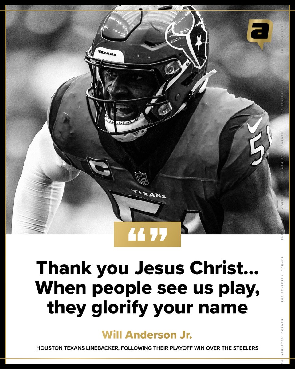 AthletesCorner_'s tweet image. The Texans are moving on in the playoffs and @will_anderson28 brought up Matthew 5:16 in his postgame interview, which says  "In the same way, let your light shine before others, that they may see your good deeds and glorify your Father in heaven."

Love it 👏