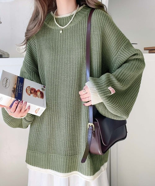 ElfClassical's tweet image. ／
一枚でキマル！
＼

✓重ね着風ローゲージオーバーサイズニット(jv0780005)
ニットをレイヤードしたかのようなデザインの一着。
ざっくりした編地と重ね着風仕様でより印象的なシルエットに仕上げました。
首元と袖のツートーン使いがナチュラルでおしゃれ🧺

#クラシカルエルフ #プチプラ