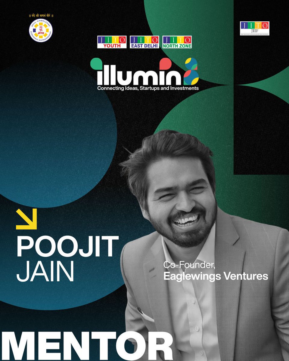 Meet one of the mentors you’ll learn from at #ILLUMIN8 👇
Poojit Jain — Angel Investor &amp; General Partner at Eaglewings Ventures (SEBI-registered Cat I AIF).

Backing founders with capital, clarity, and scale-ready guidance.

#StartupMentors #AngelInvestor #FounderEcosystem